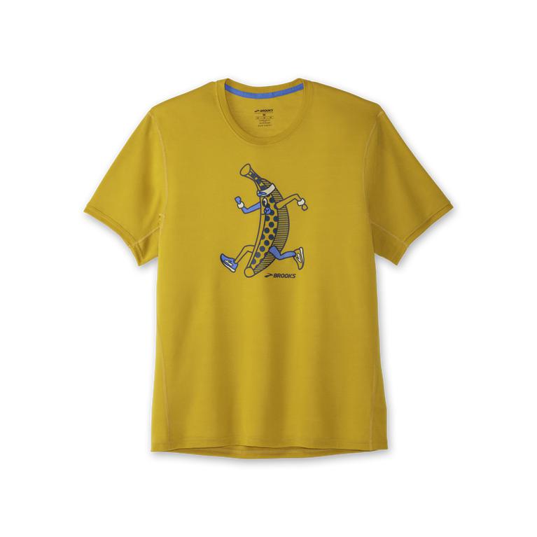 Brooks Distance Graphic Men's Short Sleeve Running Shirt - Heather Golden Hour/Banana (35472-GEXU)